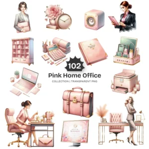 Pink Home Office PNG Clipart Collection - 102 PNG, Boss Lady Graphics, Office Work, Pink Fashion Printable, Commercial use, Digital download
