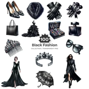 Black Fashion PNG Clipart Collection - 100 PNG, Black Lovers Graphics, Wedding Elements Printable, Commercial use, Digital download