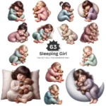 Sleeping Girl PNG Clipart Collection - 63 PNG, Sleeping Toddler Graphics, Baby Girl, Teddy Bear Printable, Commercial use, Digital download