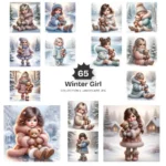 Winter Girl PNG Clipart Collection - 65 PNG, Snowy Girl Graphics, Teddy Bear, Winter Scenes Printable, Commercial use, Digital download