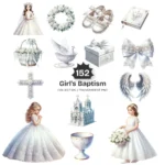 Girl's Baptism PNG Clipart Collection - 152 PNG, Christening Ceremonies Graphics, Symbolic Printable, Commercial use, Digital download
