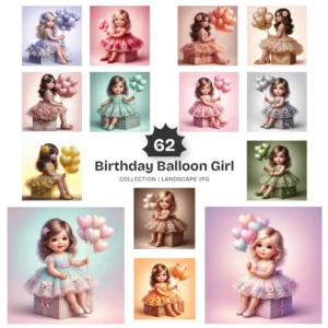 Birthday Balloon Girl PNG Clipart Collection - 62 PNG, Heart Balloons Graphics, Birthday Girl Printable, Commercial use, Digital download