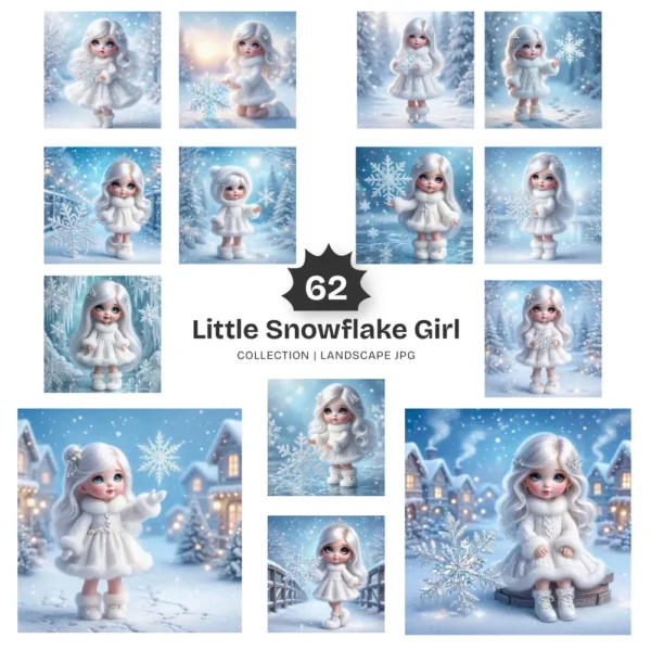 Little Snowflake Girl PNG Clipart Collection - 62 PNG, Snowy Princess Graphics, Winter Fantasy Printable, Commercial use, Digital download