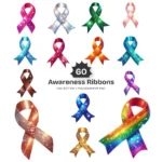 Awareness Ribbons PNG Clipart Collection - 60 PNG, Mental Health Graphics, Support Symbols Printable, Commercial use, Digital download
