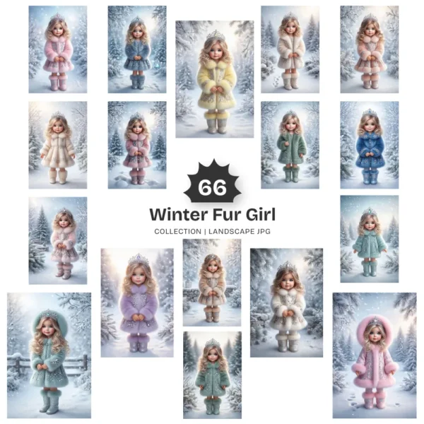 Winter Fur Girl JPG Clipart Collection - 66 JPG, snow princess Graphics, Frosty Scenes, Winter Printable, Commercial use, Digital download
