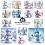 Winter Snowman JPG Clipart Collection - 55 JPG, Christmas Snowman Graphics, Snowy Scene Printable, Commercial use, Digital download