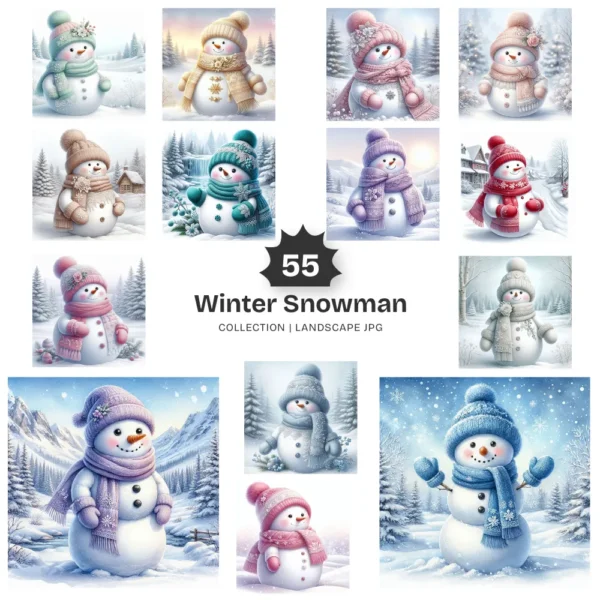 Winter Snowman JPG Clipart Collection - 55 JPG, Christmas Snowman Graphics, Snowy Scene Printable, Commercial use, Digital download