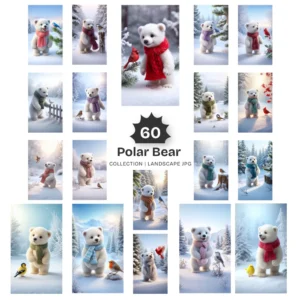 Polar Bear JPG Clipart Collection - 60 JPG, snowy animal Graphics, Christmas Bear, Arctic Winter Printable, Commercial use, Digital download