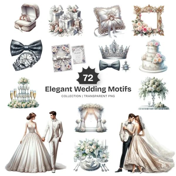 Elegant Wedding Motifs PNG Clipart Collection - 72 PNG, Save the date Graphics, Wedding Planner Printable, Commercial use, Digital download
