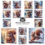 Winter Squirrel JPG Clipart Collection - 60 JPG, Snow Animal Graphics, Winter Woodland Printables, Commercial use, Digital download