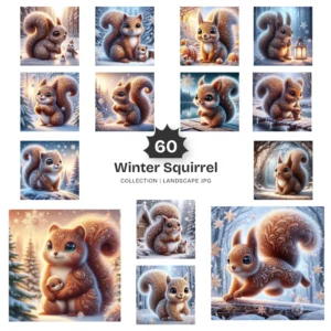 Winter Squirrel JPG Clipart Collection - 60 JPG, Snow Animal Graphics, Winter Woodland Printables, Commercial use, Digital download