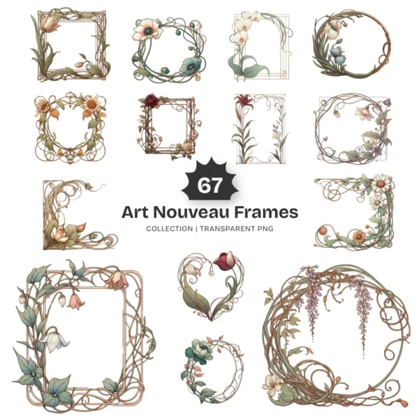 Art Nouveau Frames PNG Clipart Collection - 67 PNG, Chinoiserie Graphics, Baroque, Autumn Frames Printables, Commercial use,Digital download