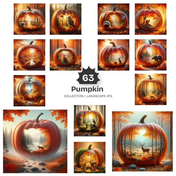 Pumpkin JPG Clipart Collection - 63 JPG, Fall Woodland Graphics, Wildlife, Rustic Forest Printables, Commercial use, Digital download