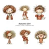 Quirky Autumn Girl Watercolor Clipart - 72 PNG, Fall Cozy Girl Graphics, Pumpkin Spice Coffee Illustration, Commercial use, Digital download