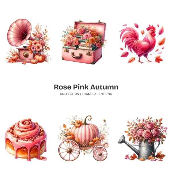 Rose Autumn PNG Clipart Collection - 60 PNG, Autumn Graphics, Pink Autumn, Coquette Fall Printables, Commercial use, Digital download