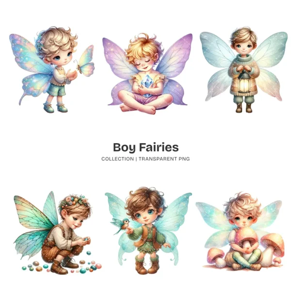 Boy Fairies PNG Clipart Collection - 68 PNG, Magical Fairy Graphics, Ethereal Fairy Printables, Commercial use, Digital download
