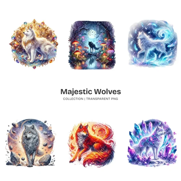 Majestic Wolves PNG Clipart Collection - 60 PNG, Wildlife Animal Graphics, Enchanted, Woodland Printables, Commercial use, Digital download