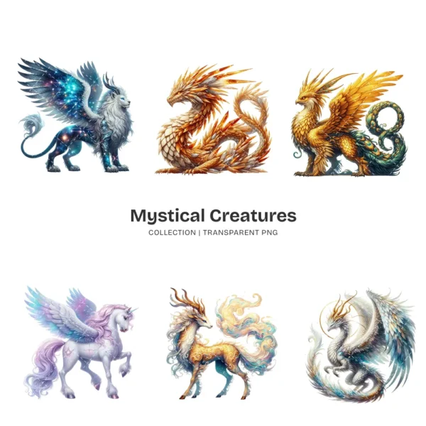 Mystical Creatures PNG Clipart Collection - 60 PNG, Mythical Creatures Graphics, Magical Illustration, Commercial use, Digital download