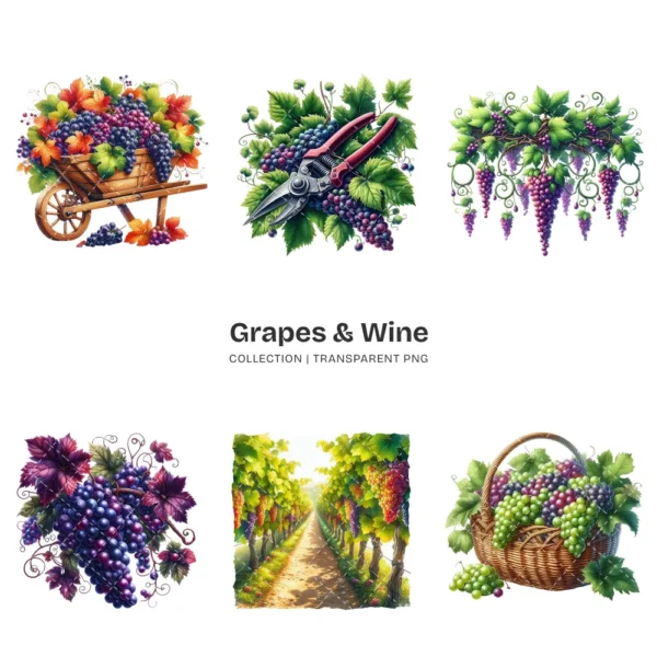 Grapes & Wine PNG Clipart Collection - 102 PNG, Fruit Graphics, Cocktail, Alcohol, Champagne Printables, Commercial use, Digital download
