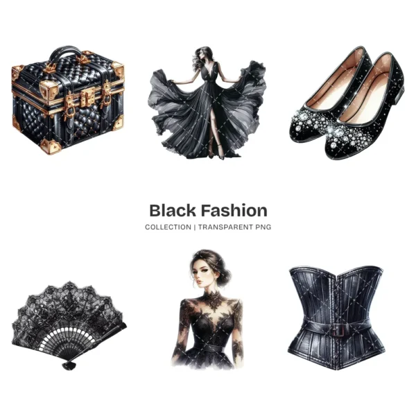 Black Fashion PNG Clipart Collection - 100 PNG, Black Lovers Graphics, Wedding Elements Printable, Commercial use, Digital download