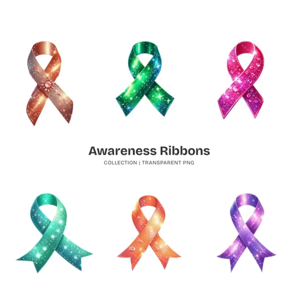 Awareness Ribbons PNG Clipart Collection - 60 PNG, Mental Health Graphics, Support Symbols Printable, Commercial use, Digital download