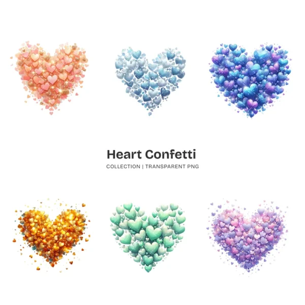 Heart Confetti PNG Clipart Collection - 60 PNG, Birthday Party Graphics, Valentine’s Day Printable, Commercial use, Digital download