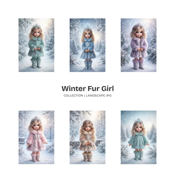 Winter Fur Girl JPG Clipart Collection - 66 JPG, snow princess Graphics, Frosty Scenes, Winter Printable, Commercial use, Digital download