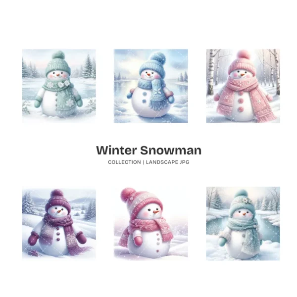 Winter Snowman JPG Clipart Collection - 55 JPG, Christmas Snowman Graphics, Snowy Scene Printable, Commercial use, Digital download