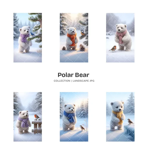 Polar Bear JPG Clipart Collection - 60 JPG, snowy animal Graphics, Christmas Bear, Arctic Winter Printable, Commercial use, Digital download