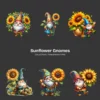 Sunflower Gnomes PNG Clipart Collection - 60 PNG, Floral Gnome Graphics, Gnome Party, Garden Printables, Commercial use, Digital download