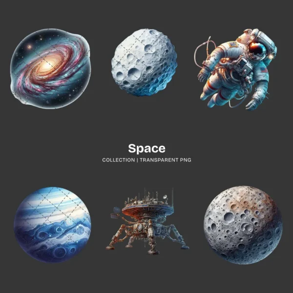 Space PNG Clipart Collection - 100 PNG, Cute Planets and Stars Graphics, Solar System Printables, Commercial use, Digital Download