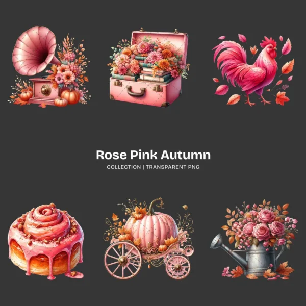Rose Autumn PNG Clipart Collection - 60 PNG, Autumn Graphics, Pink Autumn, Coquette Fall Printables, Commercial use, Digital download