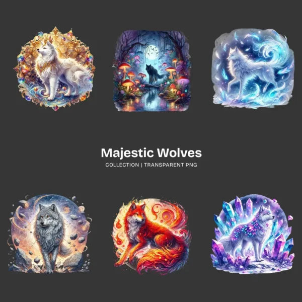 Majestic Wolves PNG Clipart Collection - 60 PNG, Wildlife Animal Graphics, Enchanted, Woodland Printables, Commercial use, Digital download