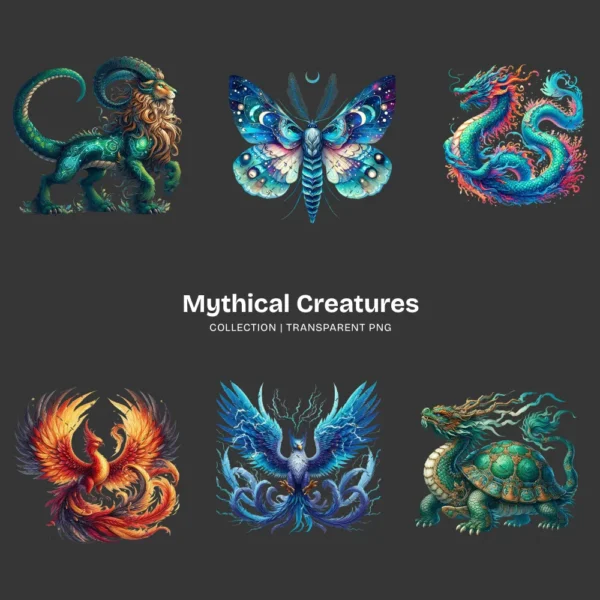 Mythical Creatures PNG Clipart Collection - 60 PNG, Enchanting creatures Graphics, Mythical Illustration, Commercial use, Digital download