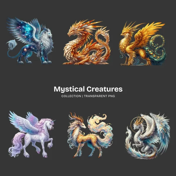 Mystical Creatures PNG Clipart Collection - 60 PNG, Mythical Creatures Graphics, Magical Illustration, Commercial use, Digital download