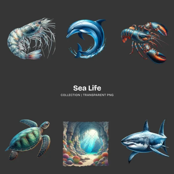 Sea Life PNG Clipart Collection - 60 PNG, Marine Animal Graphics, Underwater, Ocean Stuff Printables, Commercial use, Digital download