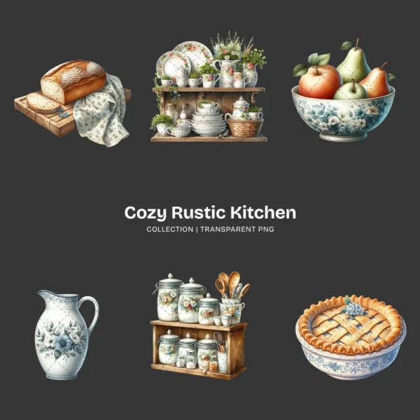 Cozy Rustic Kitchen PNG Clipart Collection - 62 PNG, Woman Baking Graphics, Dining, Groceries, Cooking Art, Commercial use, Digital download