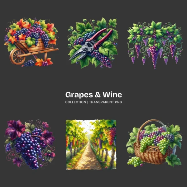 Grapes & Wine PNG Clipart Collection - 102 PNG, Fruit Graphics, Cocktail, Alcohol, Champagne Printables, Commercial use, Digital download