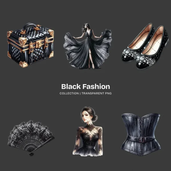 Black Fashion PNG Clipart Collection - 100 PNG, Black Lovers Graphics, Wedding Elements Printable, Commercial use, Digital download