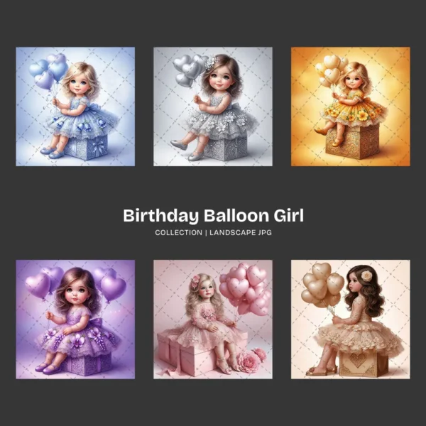 Birthday Balloon Girl PNG Clipart Collection - 62 PNG, Heart Balloons Graphics, Birthday Girl Printable, Commercial use, Digital download