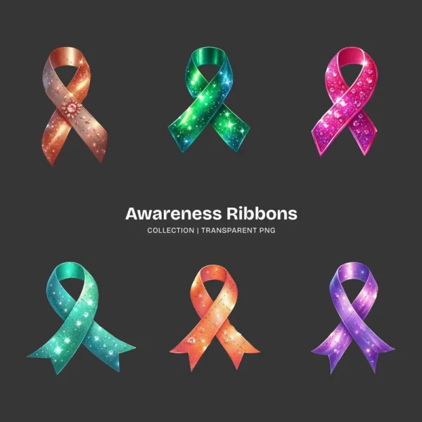 Awareness Ribbons PNG Clipart Collection - 60 PNG, Mental Health Graphics, Support Symbols Printable, Commercial use, Digital download