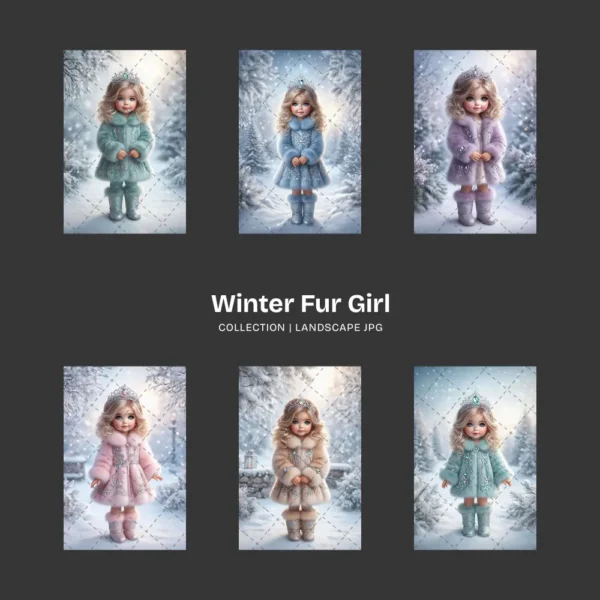 Winter Fur Girl JPG Clipart Collection - 66 JPG, snow princess Graphics, Frosty Scenes, Winter Printable, Commercial use, Digital download