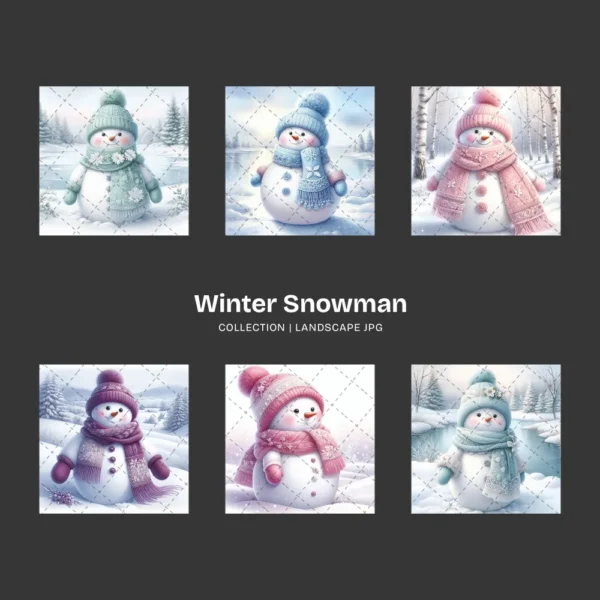 Winter Snowman JPG Clipart Collection - 55 JPG, Christmas Snowman Graphics, Snowy Scene Printable, Commercial use, Digital download