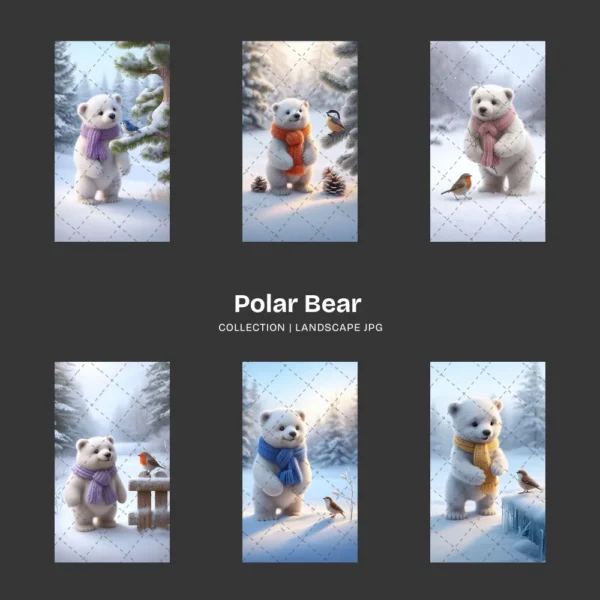 Polar Bear JPG Clipart Collection - 60 JPG, snowy animal Graphics, Christmas Bear, Arctic Winter Printable, Commercial use, Digital download