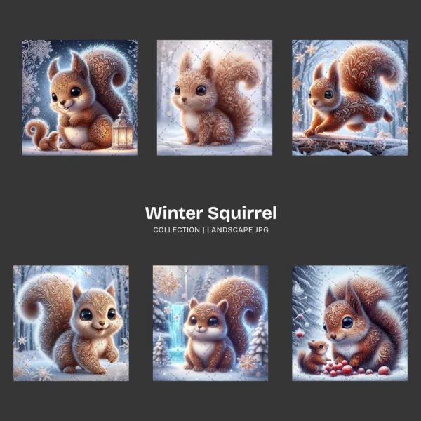 Winter Squirrel JPG Clipart Collection - 60 JPG, Snow Animal Graphics, Winter Woodland Printables, Commercial use, Digital download