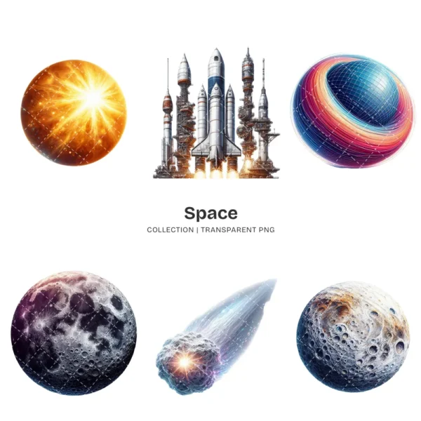 Space PNG Clipart Collection - 100 PNG, Cute Planets and Stars Graphics, Solar System Printables, Commercial use, Digital Download