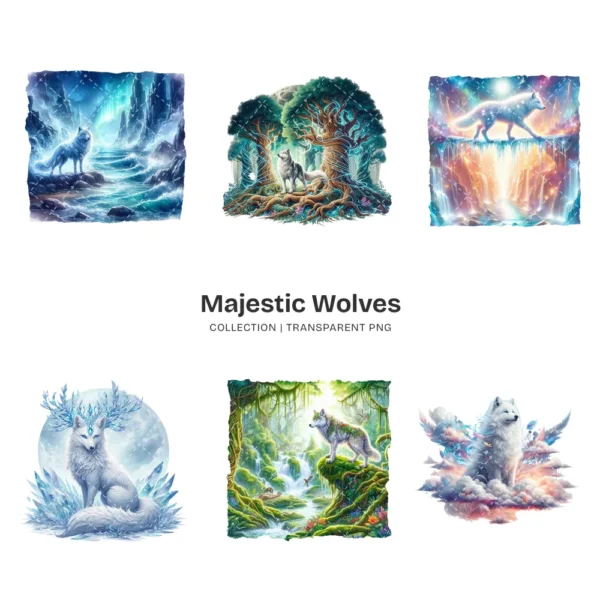 Majestic Wolves PNG Clipart Collection - 60 PNG, Wildlife Animal Graphics, Enchanted, Woodland Printables, Commercial use, Digital download