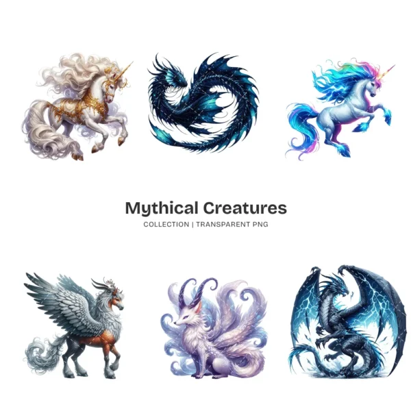 Mythical Creatures PNG Clipart Collection - 60 PNG, Enchanting creatures Graphics, Mythical Illustration, Commercial use, Digital download