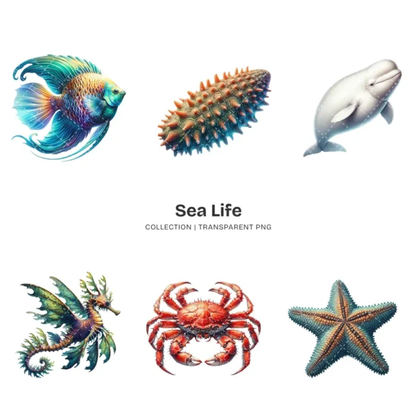 Sea Life PNG Clipart Collection - 60 PNG, Marine Animal Graphics, Underwater, Ocean Stuff Printables, Commercial use, Digital download