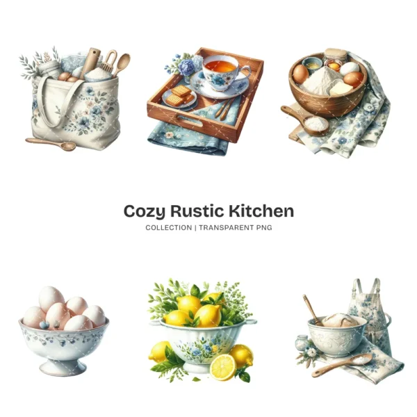 Cozy Rustic Kitchen PNG Clipart Collection - 62 PNG, Woman Baking Graphics, Dining, Groceries, Cooking Art, Commercial use, Digital download